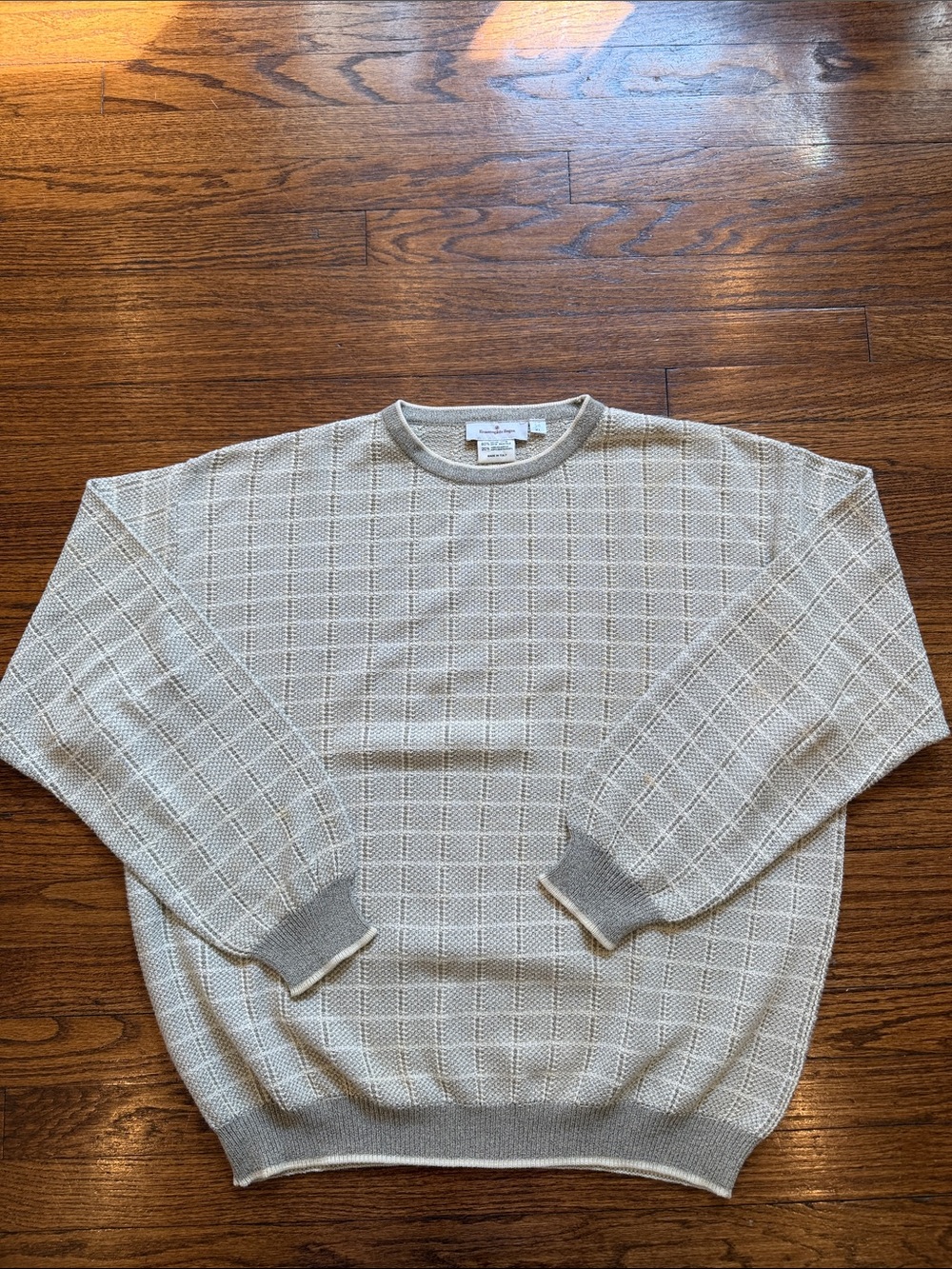 Vintage 90s Ermenegildo Zegna Italian Cotton Grid Knit Crewneck Sweater XL / 54